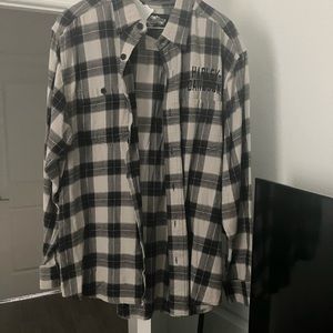 Black and Gray Plaid Button-Up flannel Large oversized will fit XL